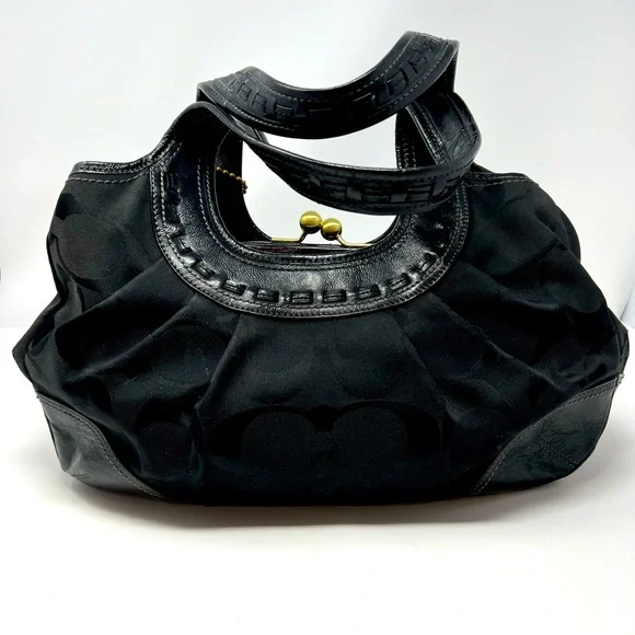 Coach | Bags | Coach Signature Canvas Ergo Kiss Lock Leather